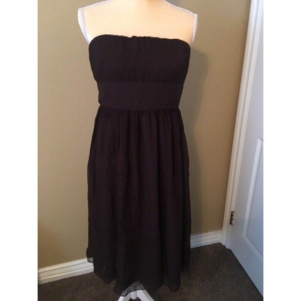 J Crew Chocolate Brown Strapless Silk Chiffon Cocktail Party Dress SZ 10